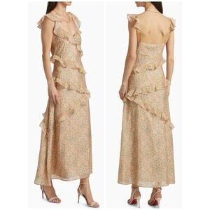 NWT PAIGE Calabasas Floral Ruffle Maxi Dress Crystal Multi Petite 14P $399